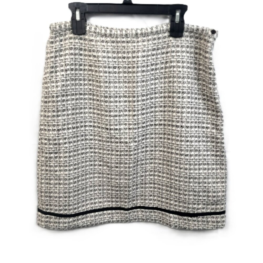 Anne Carson Silk Blend Skirt Size 16 Lined Black White Mini Size Zip Button